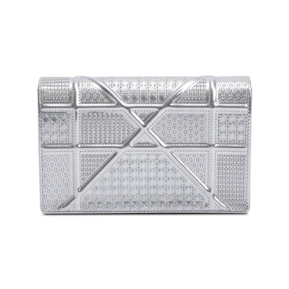 Christian Dior Metallic Silver Microcannage Patent Leather Diorama Wallet on Chain