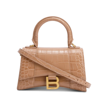 Balenciaga Beige Croc-Embossed Leather XS Hourglass Top Handle Bag