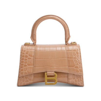 Balenciaga Beige Croc-Embossed Leather XS Hourglass Top Handle Bag