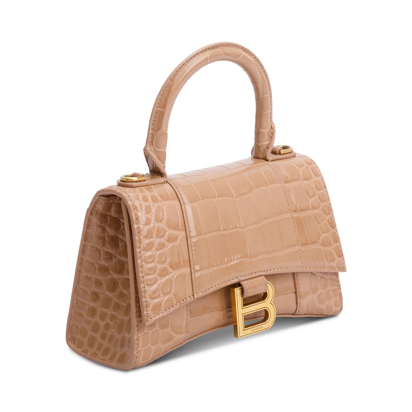 Balenciaga Beige Croc-Embossed Leather XS Hourglass Top Handle Bag