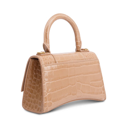 Balenciaga Beige Croc-Embossed Leather XS Hourglass Top Handle Bag