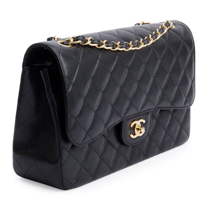 Chanel Black Quilted Caviar Leather Classic Jumbo Double Flap Bag