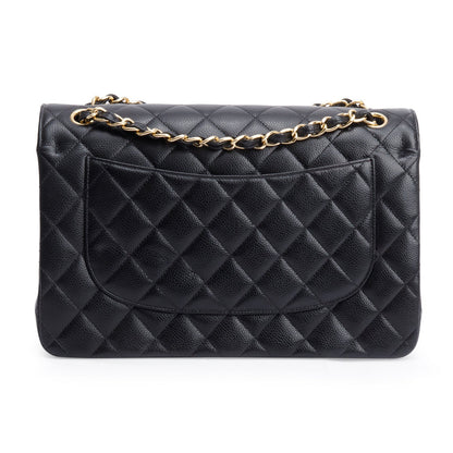 Chanel Black Quilted Caviar Leather Classic Jumbo Double Flap Bag