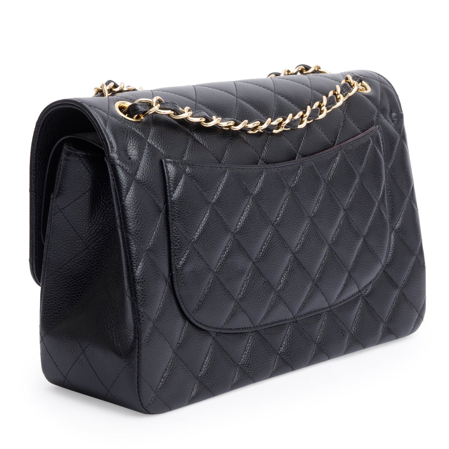 Chanel Black Quilted Caviar Leather Classic Jumbo Double Flap Bag