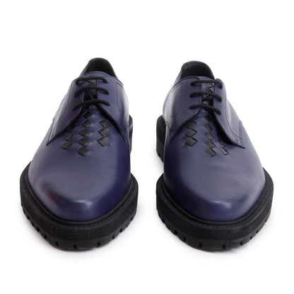 Bottega Veneta Blue Nappa Intrecciato Leather Derby Shoes, Size 43
