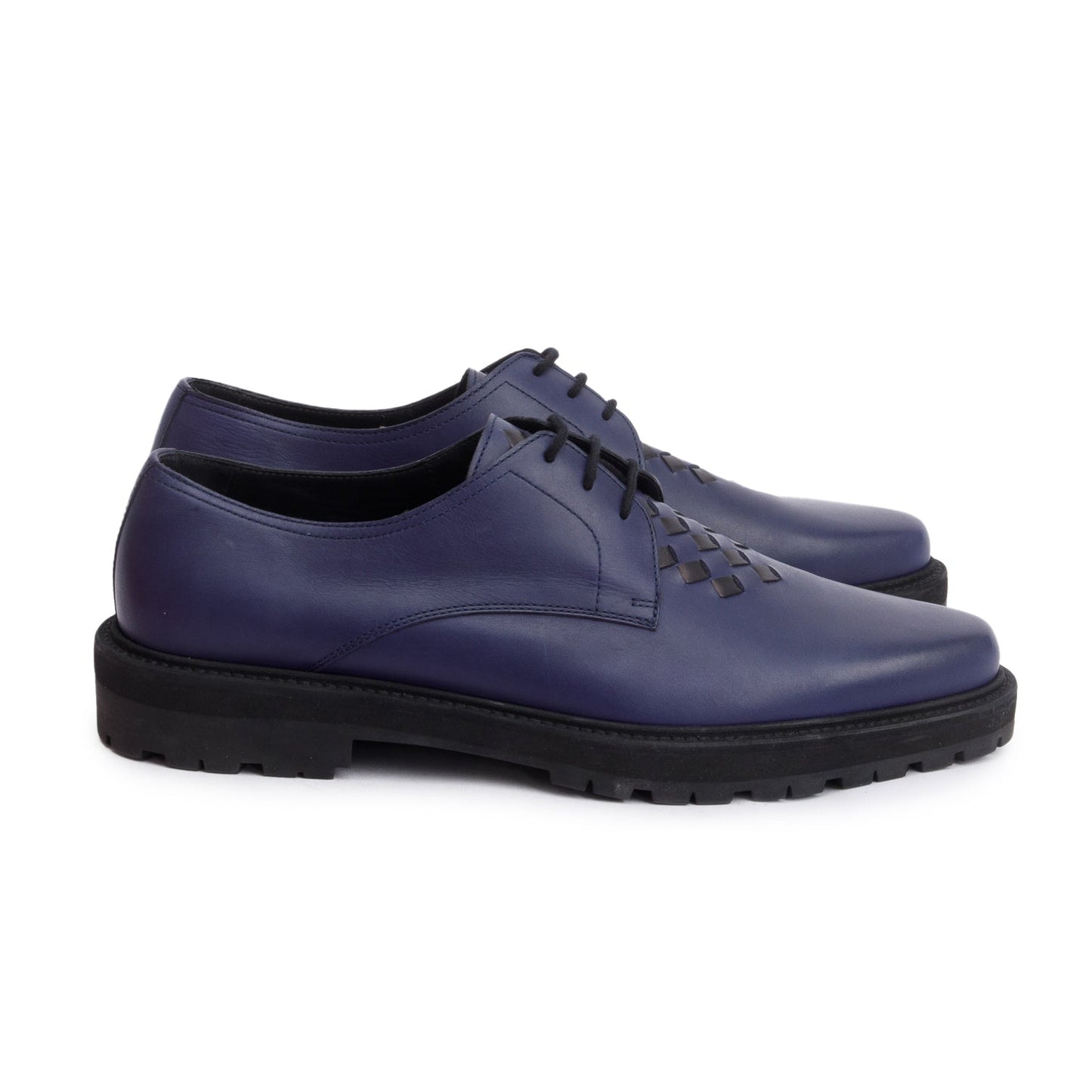 Bottega Veneta Blue Nappa Intrecciato Leather Derby Shoes, Size 43