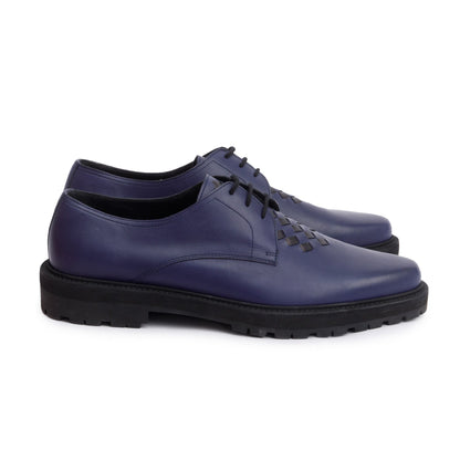 Bottega Veneta Blue Nappa Intrecciato Leather Derby Shoes, Size 43