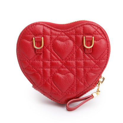 Christian Dior 2023 Red Cannage Calfskin Leather Dioramour Caro Heart Chain Pouch