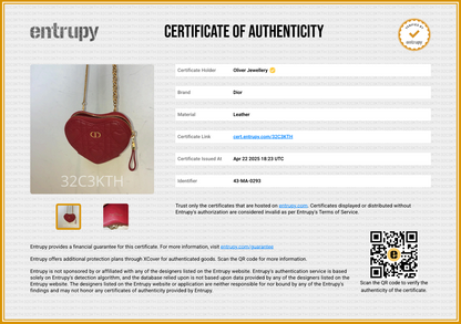 Christian Dior 2023 Red Cannage Calfskin Leather Dioramour Caro Heart Chain Pouch