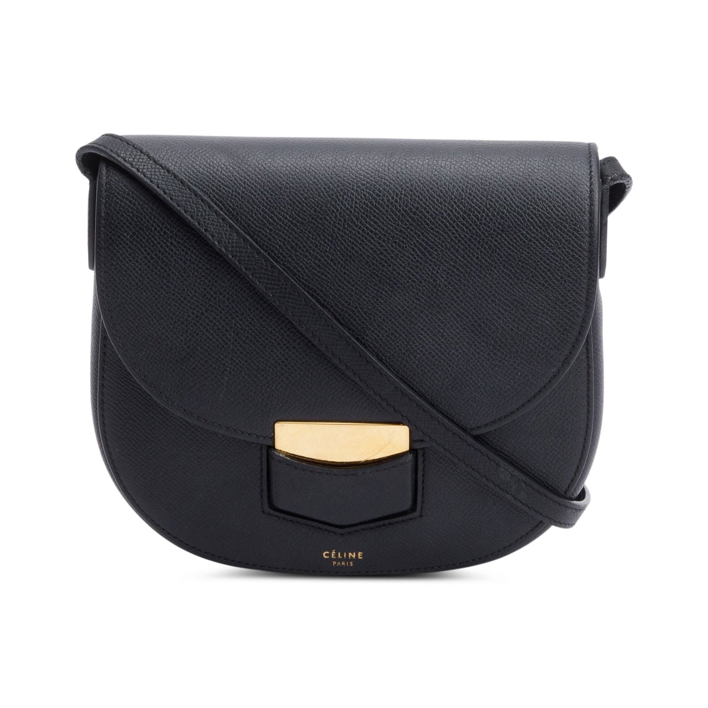 Celine Black Grained Leather Small Trotteur Crossbody Bag
