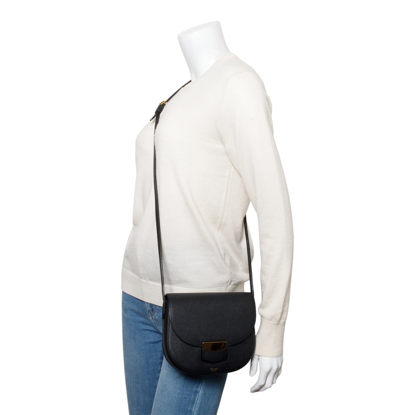 Celine Black Grained Leather Small Trotteur Crossbody Bag
