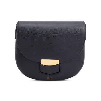 Celine Black Grained Leather Small Trotteur Crossbody Bag