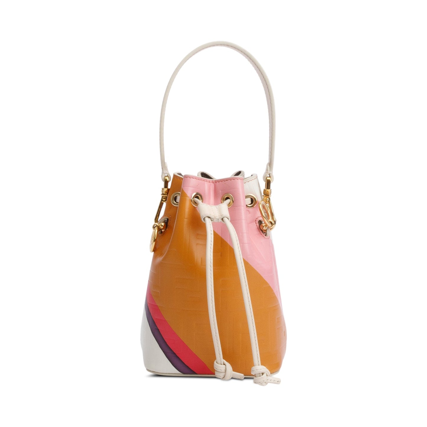 Fendi Multicolor FF Embossed Stripe Calfskin Leather Mini Mon Tresor Bucket Bag