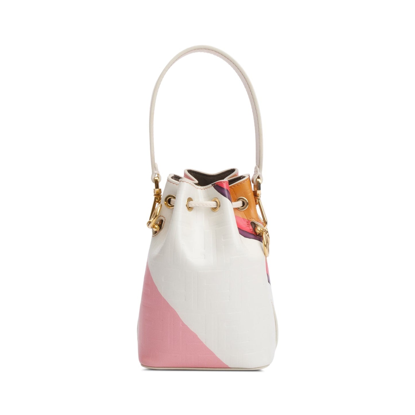 Fendi Multicolor FF Embossed Stripe Calfskin Leather Mini Mon Tresor Bucket Bag