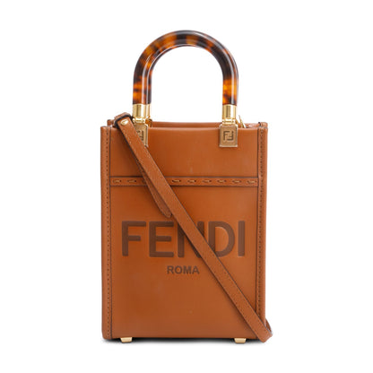 Fendi Brown Calfskin Leather Mini Sunshine Shopper Tote