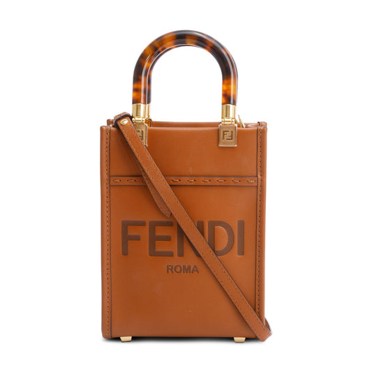 Fendi Brown Calfskin Leather Mini Sunshine Shopper Tote