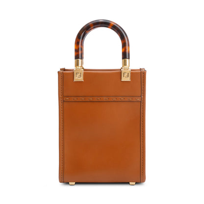 Fendi Brown Calfskin Leather Mini Sunshine Shopper Tote