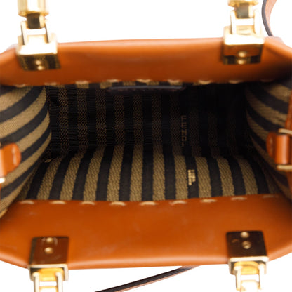 Fendi Brown Calfskin Leather Mini Sunshine Shopper Tote