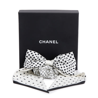 Chanel White/Black Silk CC Logo Bow Hair Scrunchie