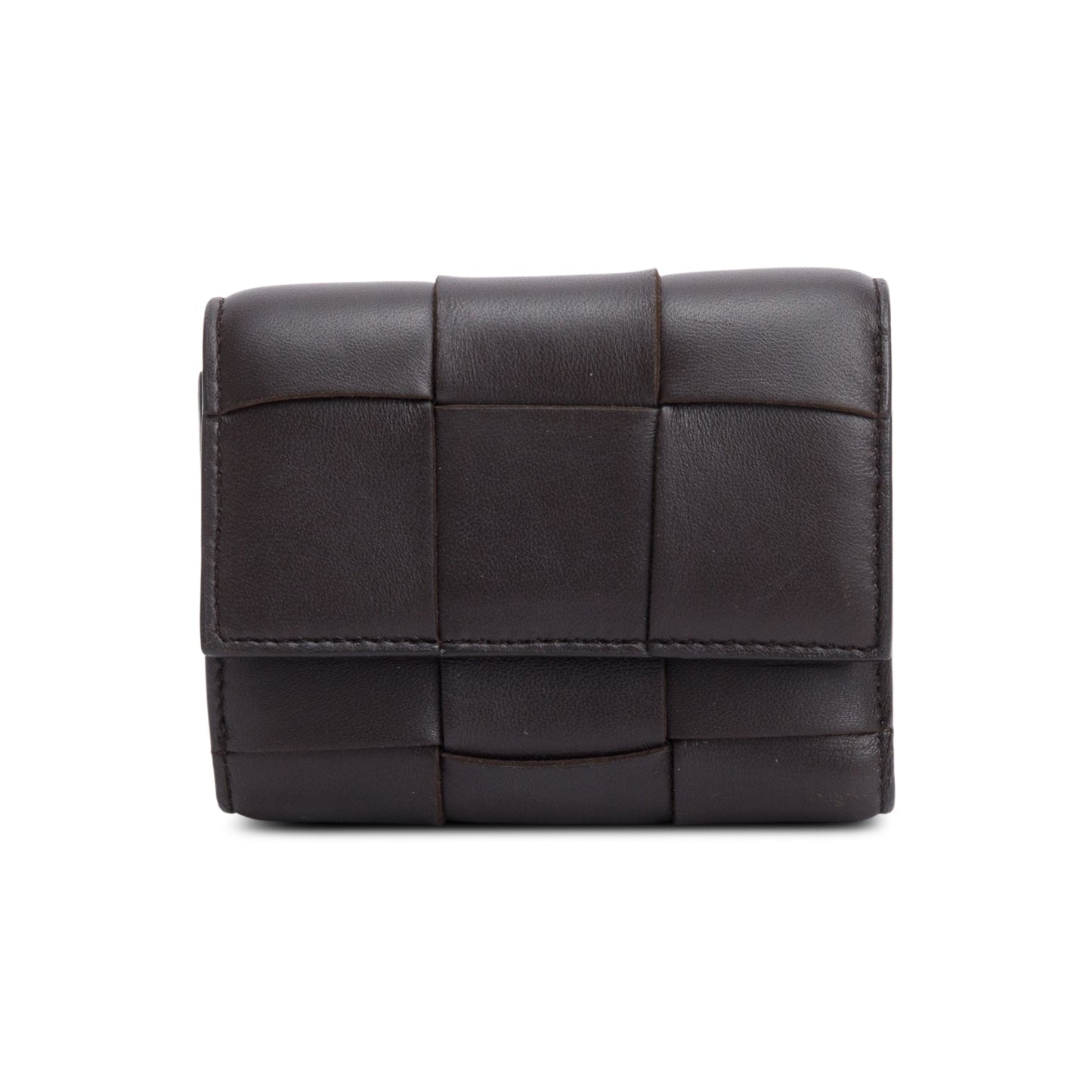 Bottega Veneta Brown Intreccio Nappa Leather Cassette Tri-Fold Zip Wallet