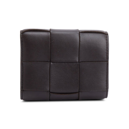 Bottega Veneta Brown Intreccio Nappa Leather Cassette Tri-Fold Zip Wallet