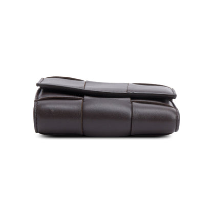 Bottega Veneta Brown Intreccio Nappa Leather Cassette Tri-Fold Zip Wallet