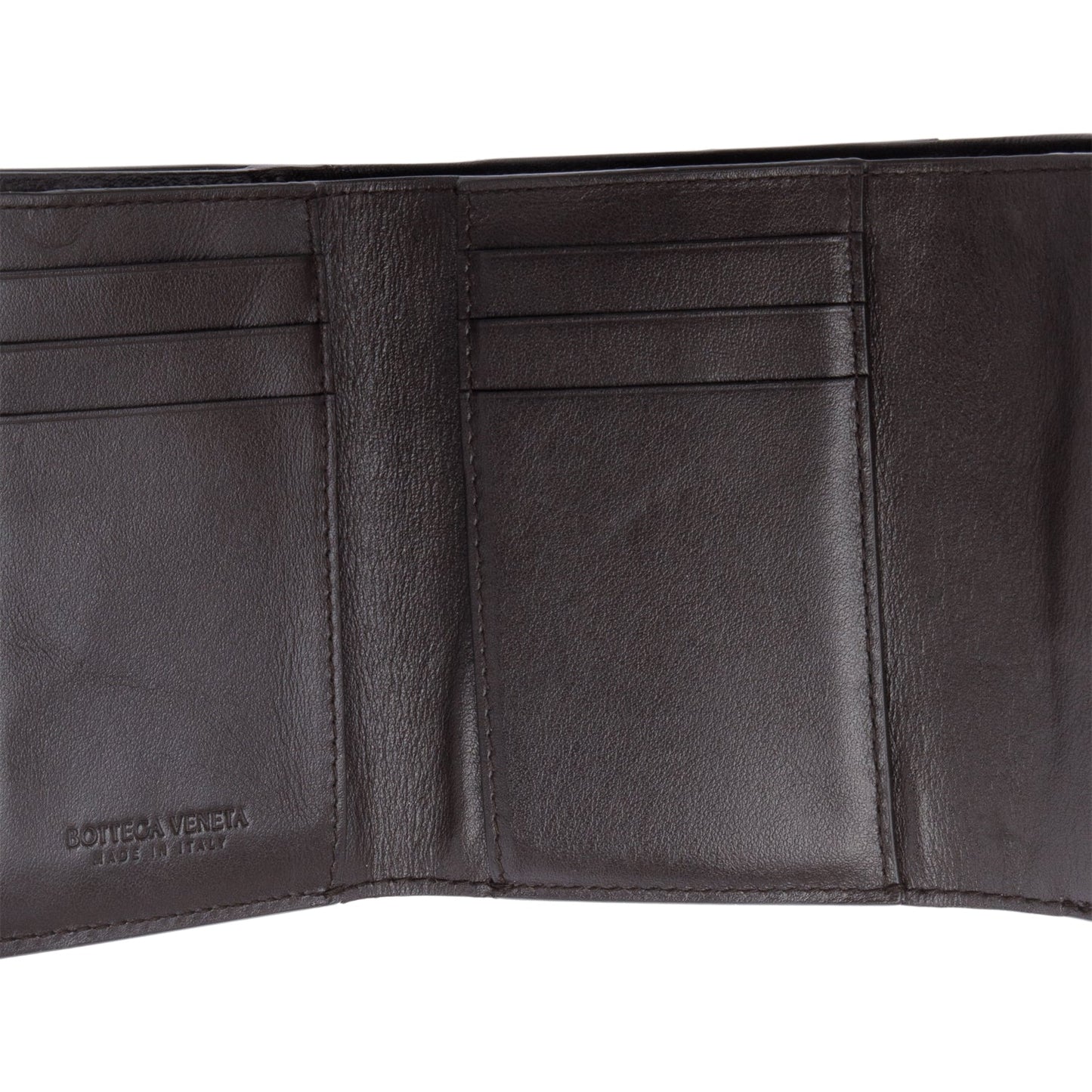 Bottega Veneta Brown Intreccio Nappa Leather Cassette Tri-Fold Zip Wallet
