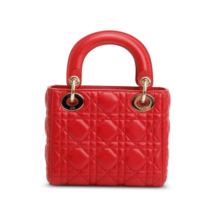 Christian Dior Red Cannage Leather Mini Lady Dior Bag