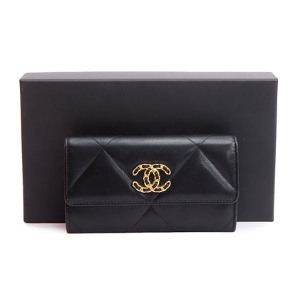 Chanel Black Leather 19 Flap Wallet