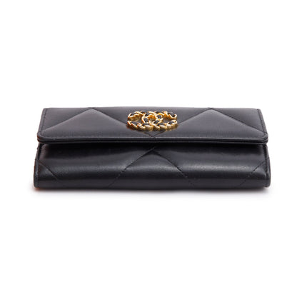 Chanel Black Leather 19 Flap Wallet