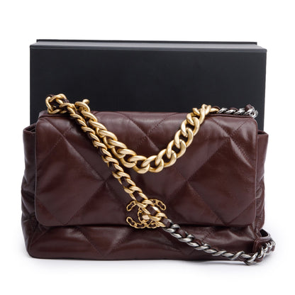 Chanel Burgundy 2020 Lambskin Leather Large 19 Flap Bag
