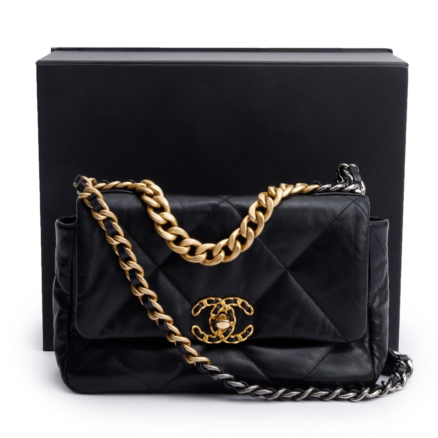 Chanel Black Lambskin Leather Medium 19 Flap Bag