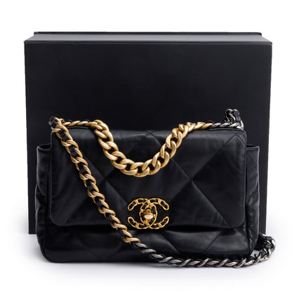 Chanel Black Lambskin Leather Medium 19 Flap Bag