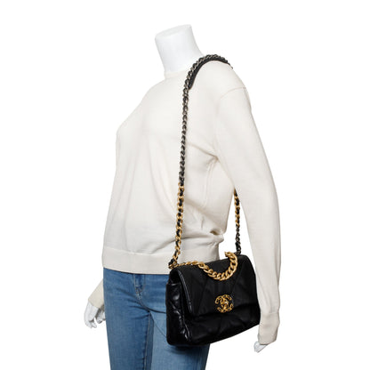 Chanel Black Lambskin Leather Medium 19 Flap Bag