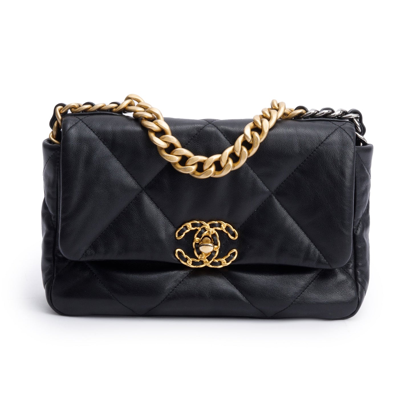 Chanel Black Lambskin Leather Medium 19 Flap Bag