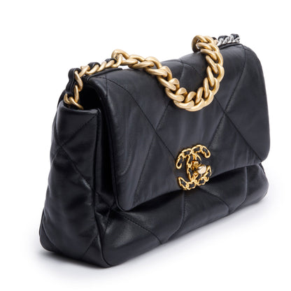 Chanel Black Lambskin Leather Medium 19 Flap Bag