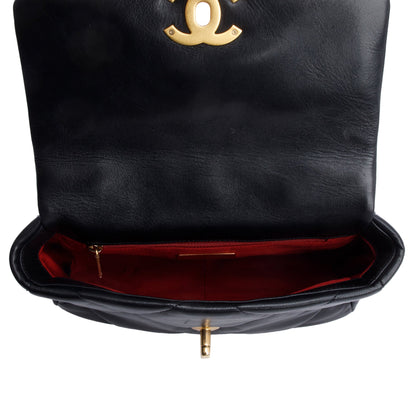 Chanel Black Lambskin Leather Medium 19 Flap Bag