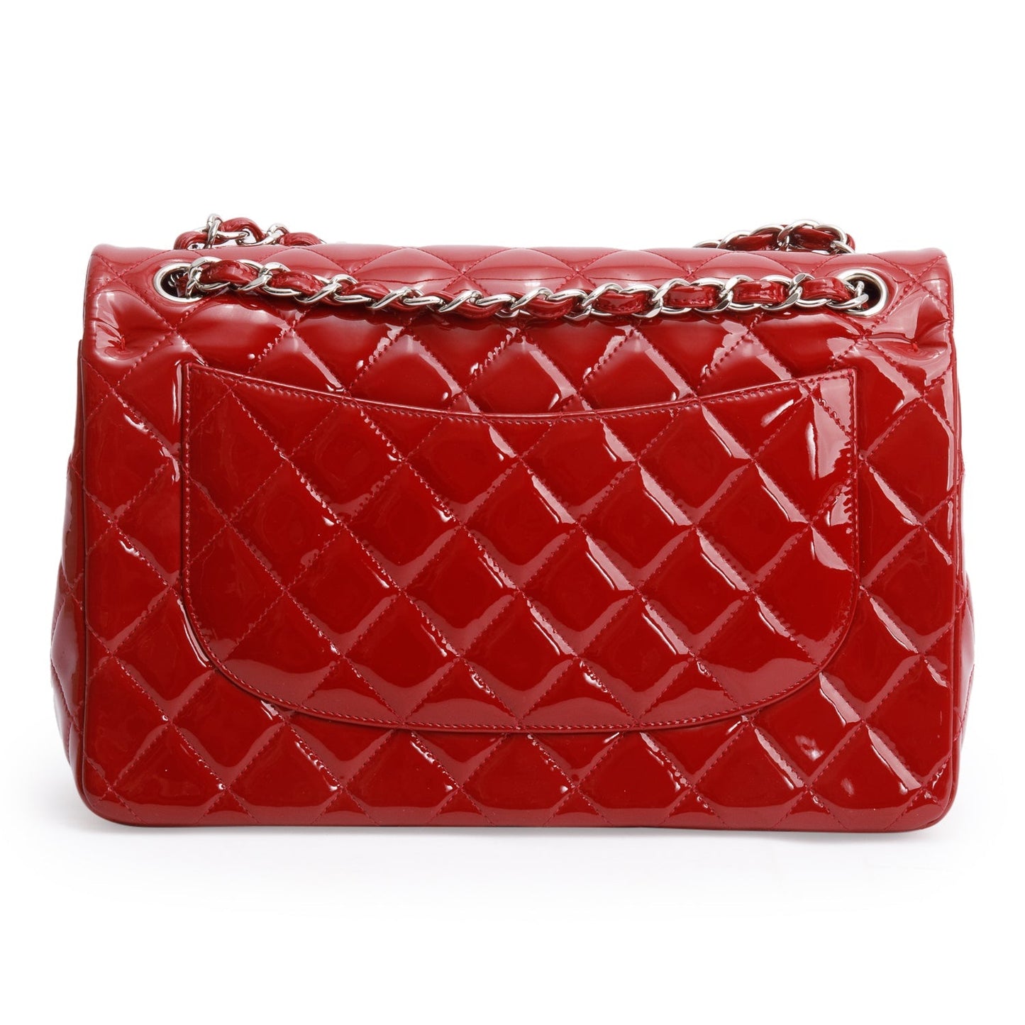 Chanel Red Quilted Patent Leather Classic Jumbo Double Flap Bag
