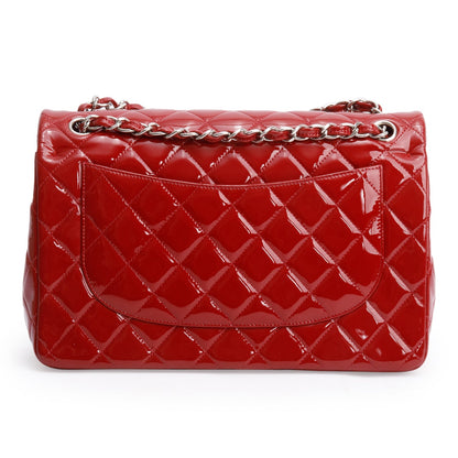 Chanel Red Quilted Patent Leather Classic Jumbo Double Flap Bag