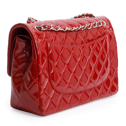 Chanel Red Quilted Patent Leather Classic Jumbo Double Flap Bag