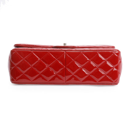 Chanel Red Quilted Patent Leather Classic Jumbo Double Flap Bag