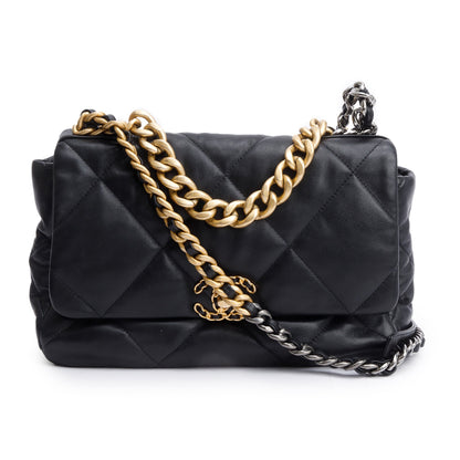 Chanel Black Lambskin Leather Large 19 Flap Bag