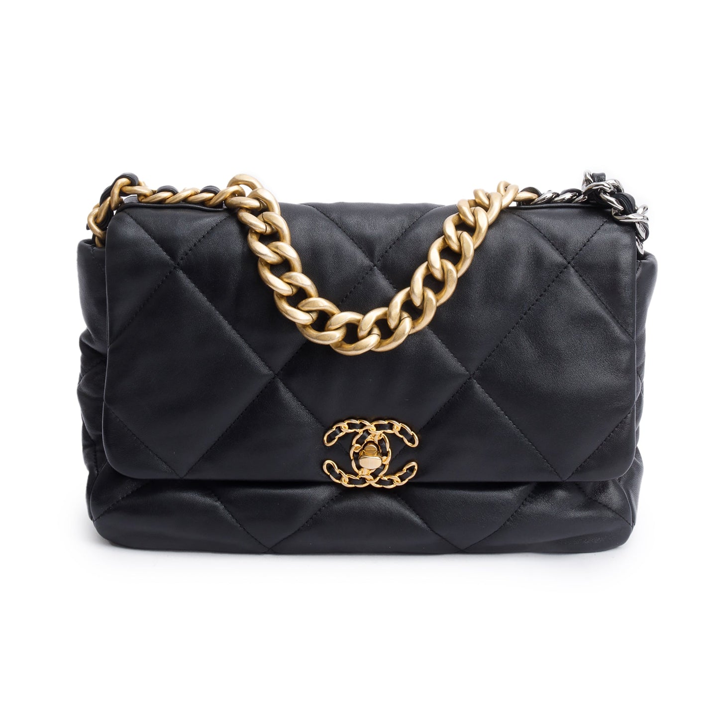 Chanel Black Lambskin Leather Large 19 Flap Bag