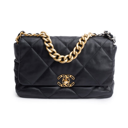 Chanel Black Lambskin Leather Large 19 Flap Bag
