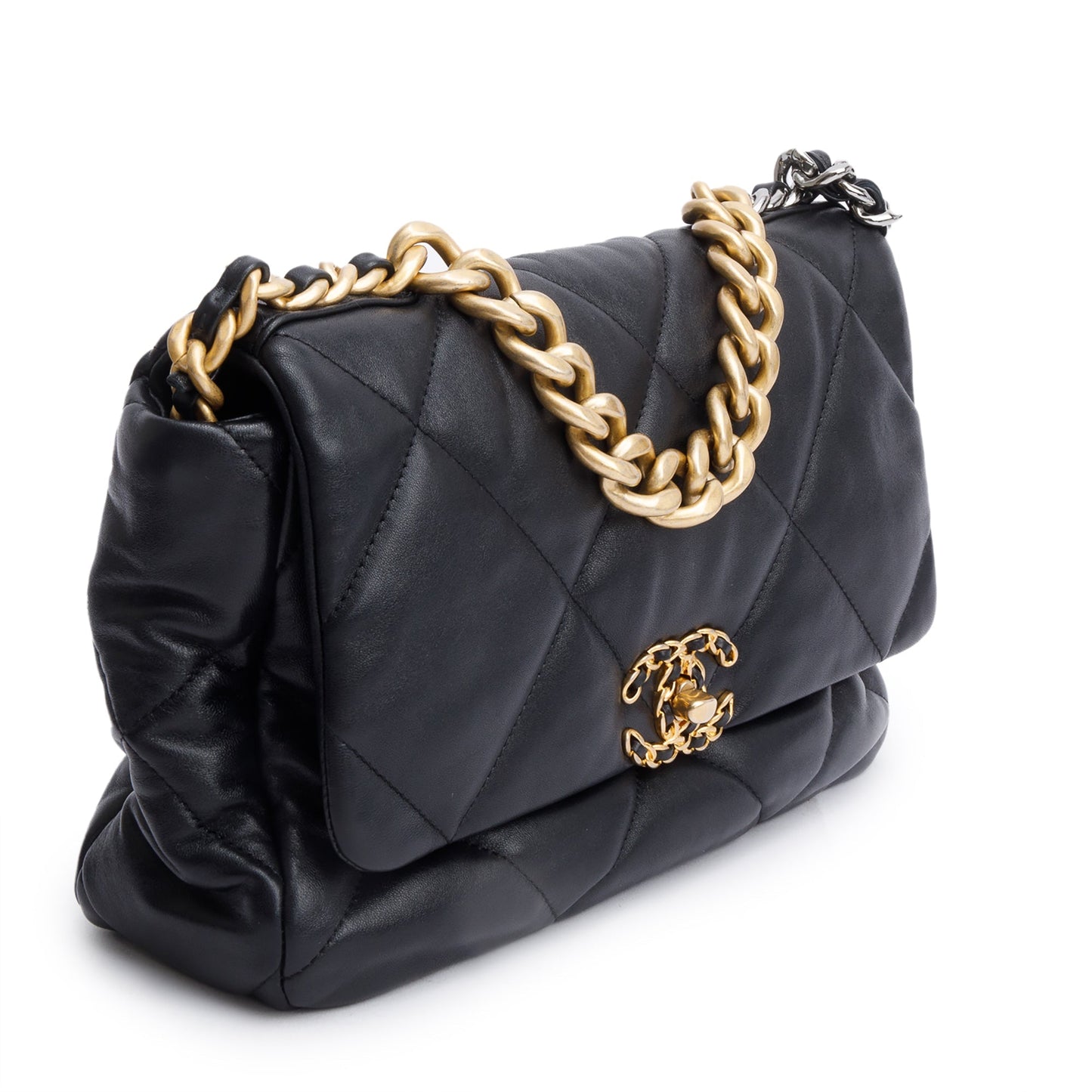Chanel Black Lambskin Leather Large 19 Flap Bag