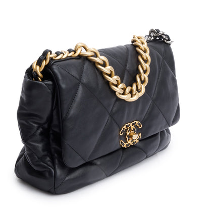 Chanel Black Lambskin Leather Large 19 Flap Bag