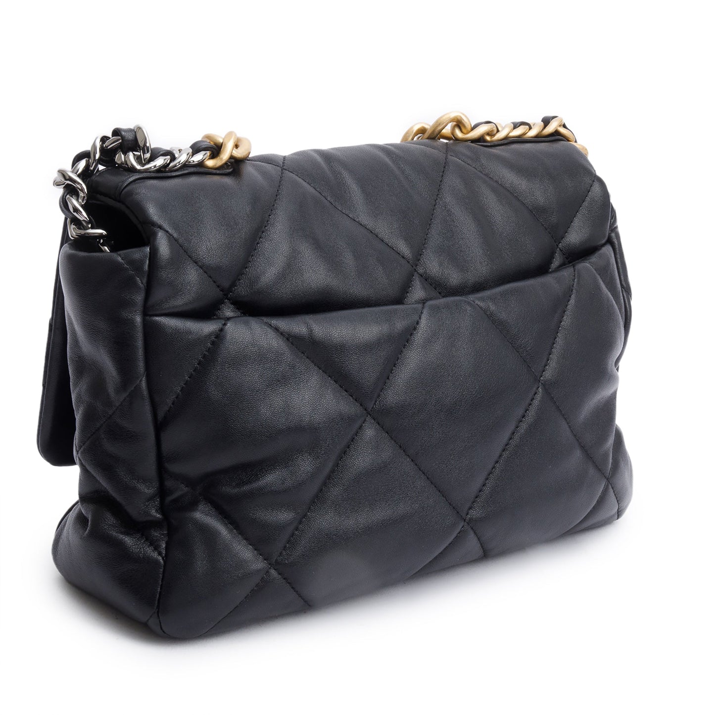 Chanel Black Lambskin Leather Large 19 Flap Bag