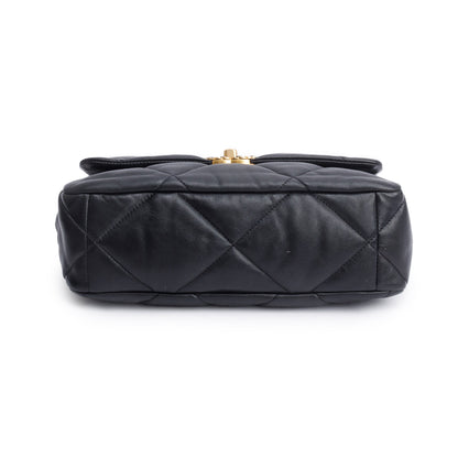 Chanel Black Lambskin Leather Large 19 Flap Bag