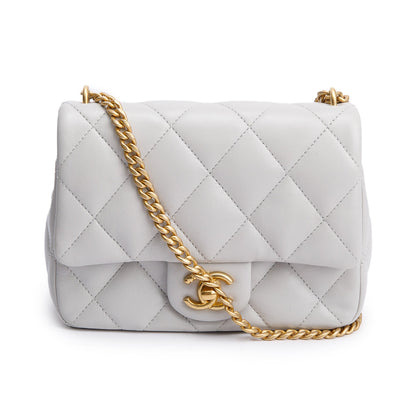 Chanel 2025 Grey Quilted Lambskin Leather Sweetheart Square Mini Flap Bag