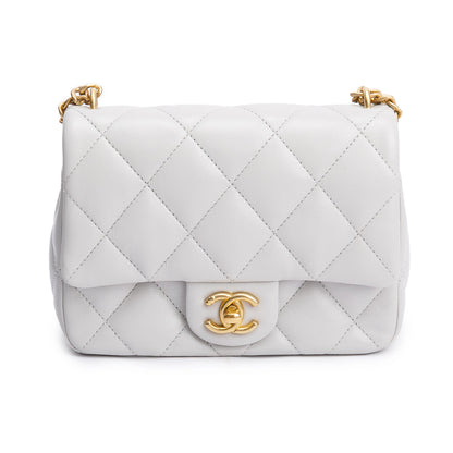 Chanel 2025 Grey Quilted Lambskin Leather Sweetheart Square Mini Flap Bag